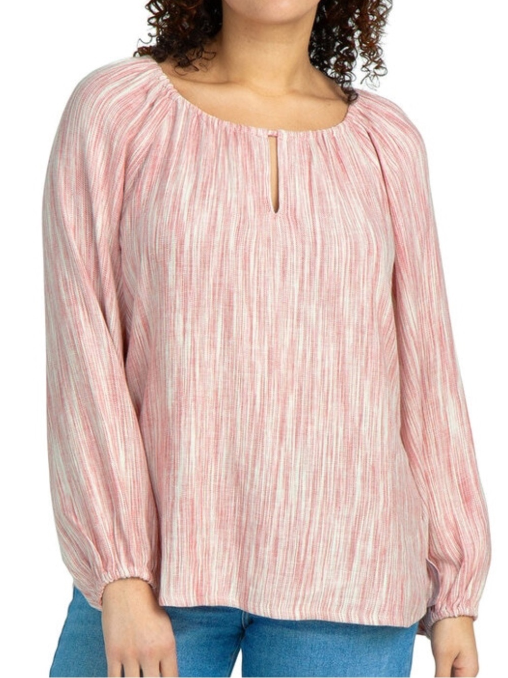 Boston Traders Women’s Pink Striped Long Sleeve Blouse XL Viscose & Linen Blend